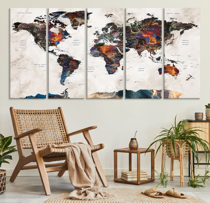 Modern World Map Print on Canvas Wall Art