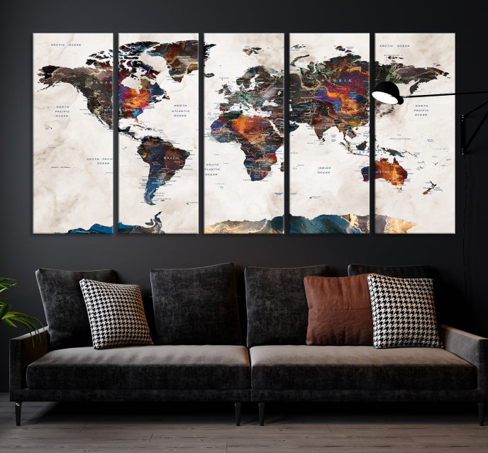 Modern World Map Print on Canvas Wall Art