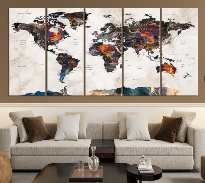 Modern World Map Print on Canvas Wall Art