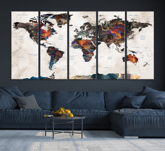 Modern World Map Print on Canvas Wall Art