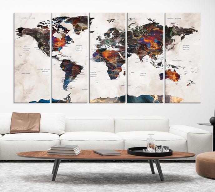 Modern World Map Print on Canvas Wall Art