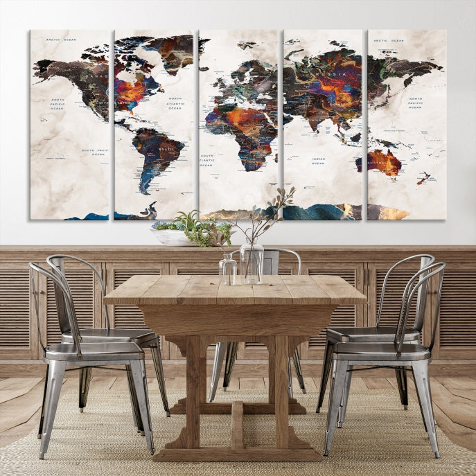 Modern World Map Print on Canvas Wall Art