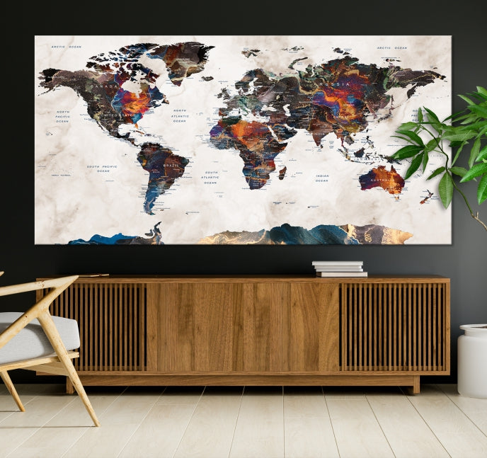 Modern World Map Print on Canvas Wall Art