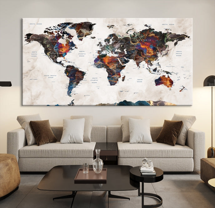 Modern World Map Print on Canvas Wall Art