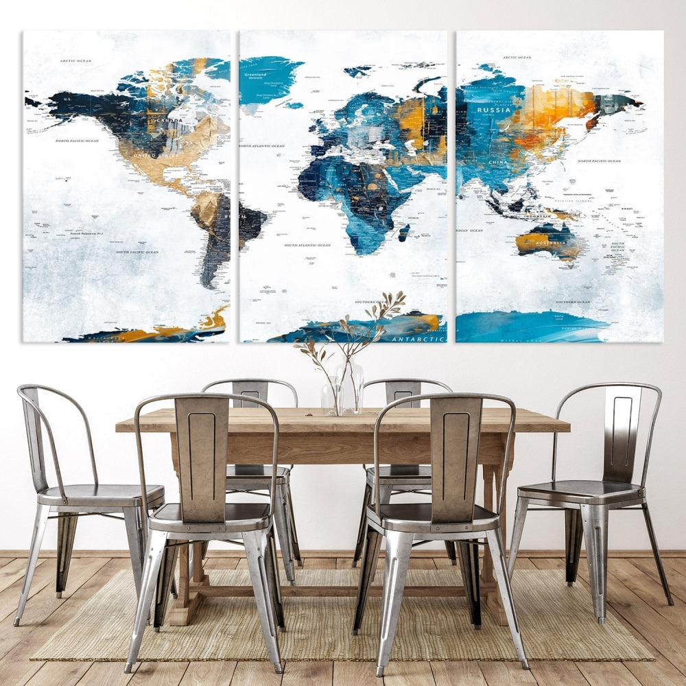 Modern World Map Push Pin Canvas Print Extra Large Adventure Travel Map Wall Art Framed