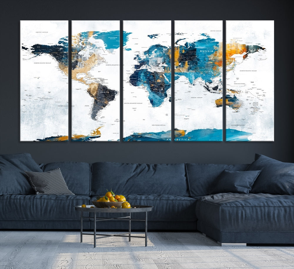 Modern World Map Push Pin Canvas Print Extra Large Adventure Travel Map Wall Art Framed