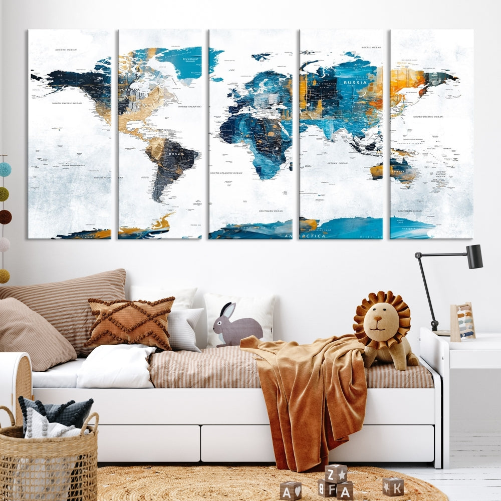 Modern World Map Push Pin Canvas Print Extra Large Adventure Travel Map Wall Art Framed