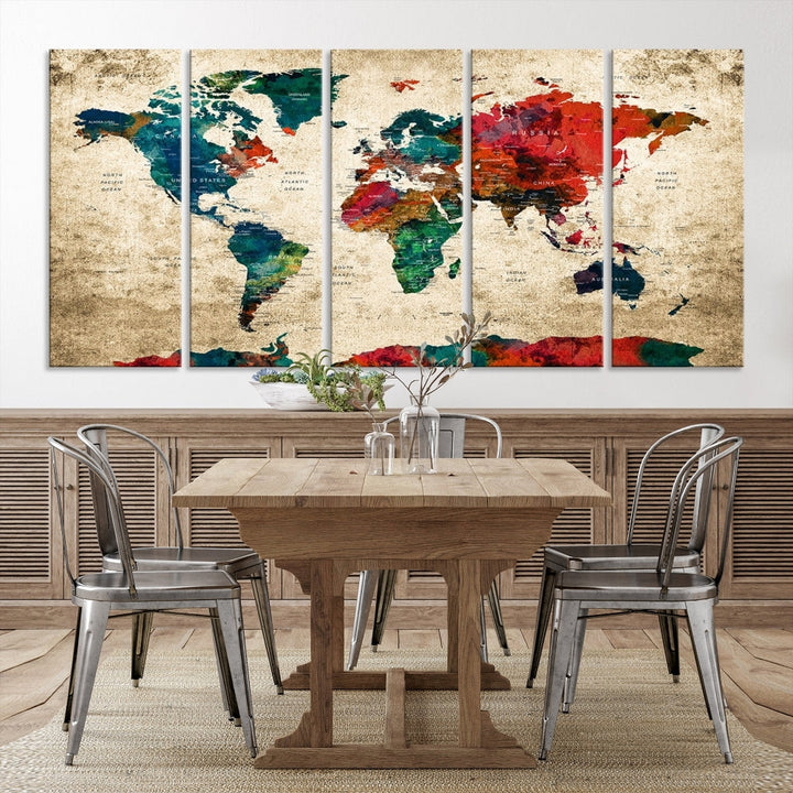 Modern World Map Wall Art, Detailed Map with Country Names, Custom World Map Canvas Print, Set of Panel