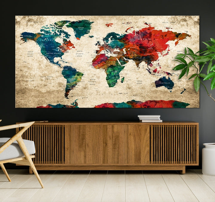 Modern World Map Wall Art, Detailed Map with Country Names, Custom World Map Canvas Print, Set of Panel