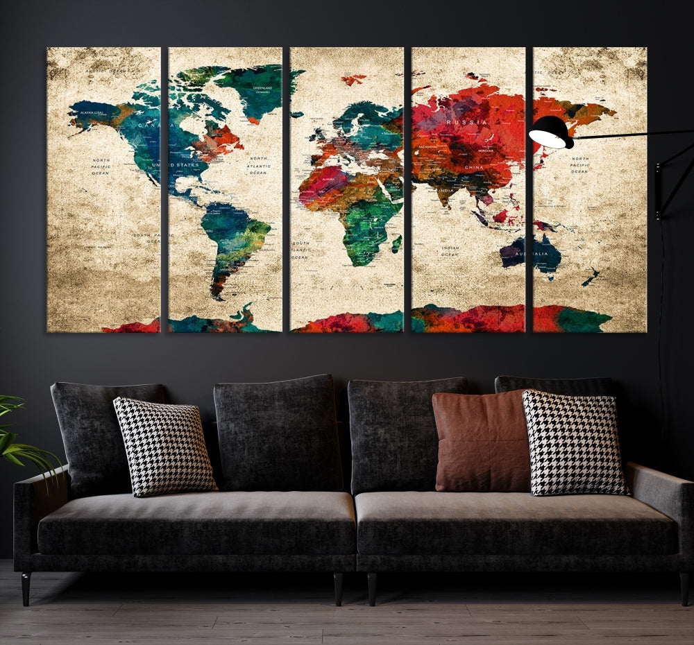 Modern World Map Wall Art, Detailed Map with Country Names, Custom World Map Canvas Print, Set of Panel