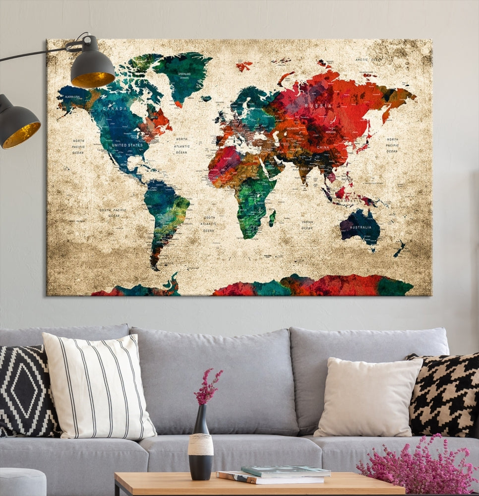 Modern World Map Wall Art, Detailed Map with Country Names, Custom World Map Canvas Print, Set of Panel