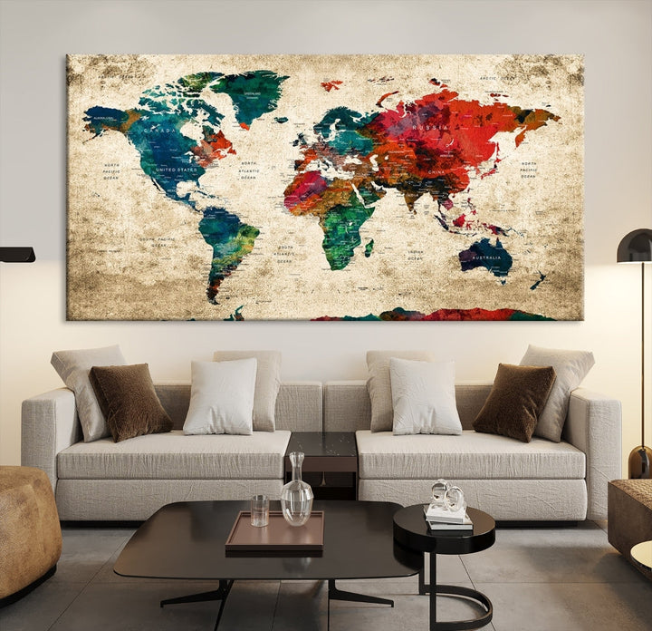 Modern World Map Wall Art, Detailed Map with Country Names, Custom World Map Canvas Print, Set of Panel