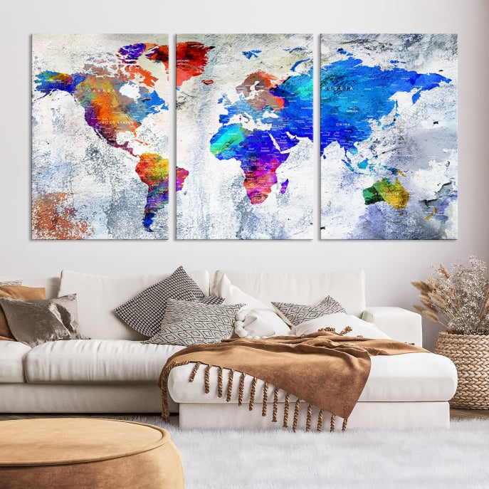 Modern World Map Wall Art Travel Map Canvas Print Home Office Wall Decor