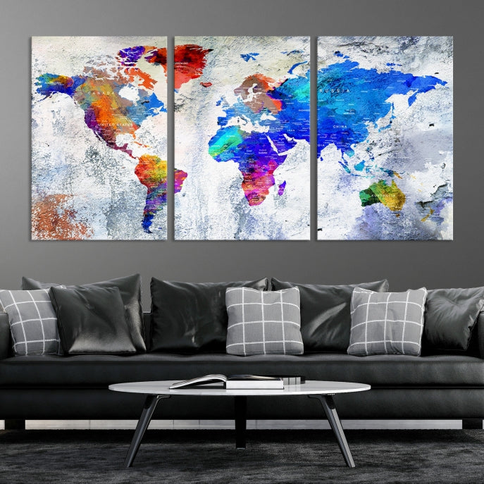 Modern World Map Wall Art Travel Map Canvas Print Home Office Wall Decor