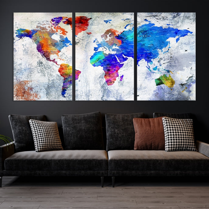 Modern World Map Wall Art Travel Map Canvas Print Home Office Wall Decor