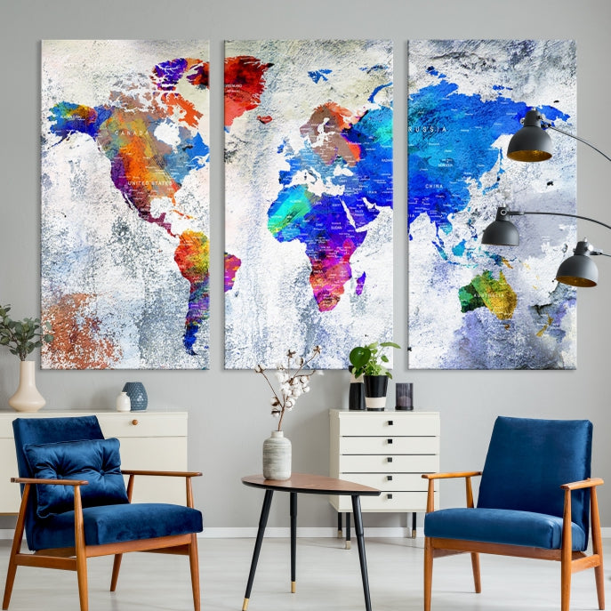 Modern World Map Wall Art Travel Map Canvas Print Home Office Wall Decor