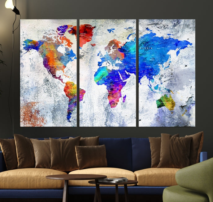 Modern World Map Wall Art Travel Map Canvas Print Home Office Wall Decor