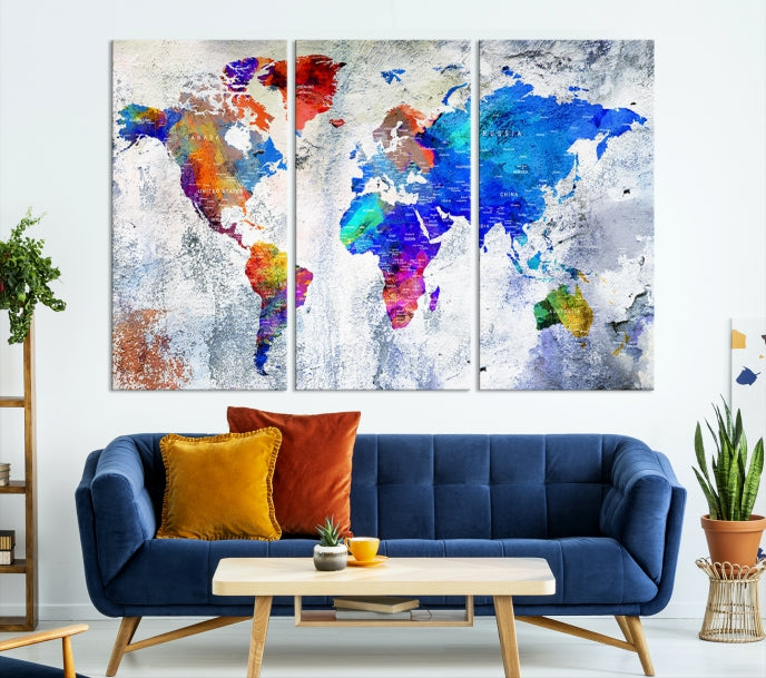 Modern World Map Wall Art Travel Map Canvas Print Home Office Wall Decor