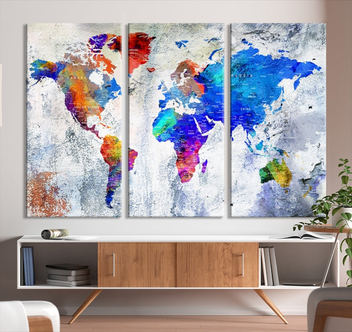 Modern World Map Wall Art Travel Map Canvas Print Home Office Wall Decor