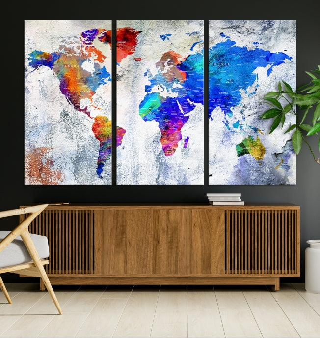 Modern World Map Wall Art Travel Map Canvas Print Home Office Wall Decor