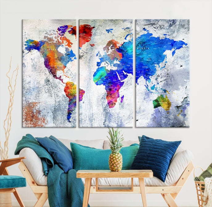 Modern World Map Wall Art Travel Map Canvas Print Home Office Wall Decor