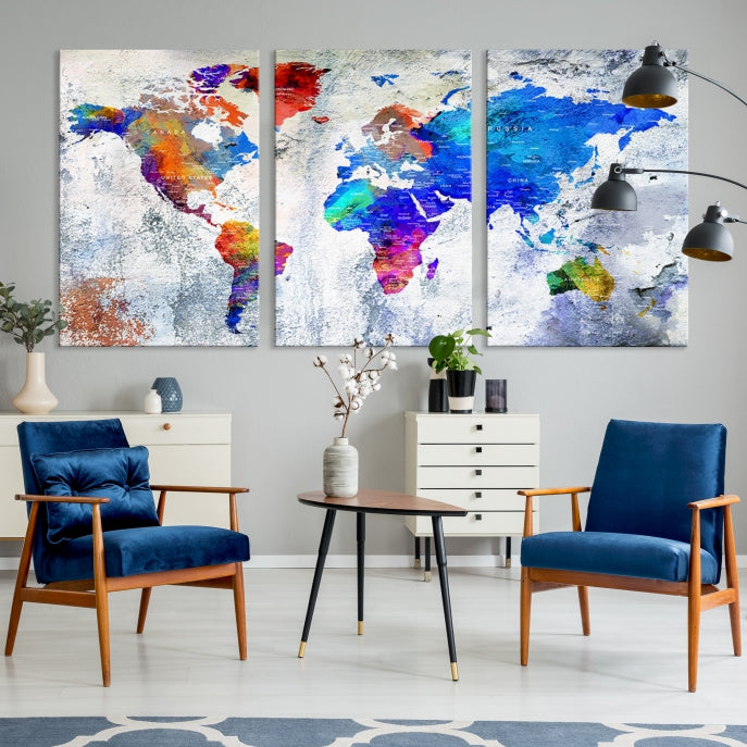 Modern World Map Wall Art Travel Map Canvas Print Home Office Wall Decor