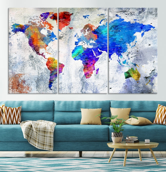 Modern World Map Wall Art Travel Map Canvas Print Home Office Wall Decor