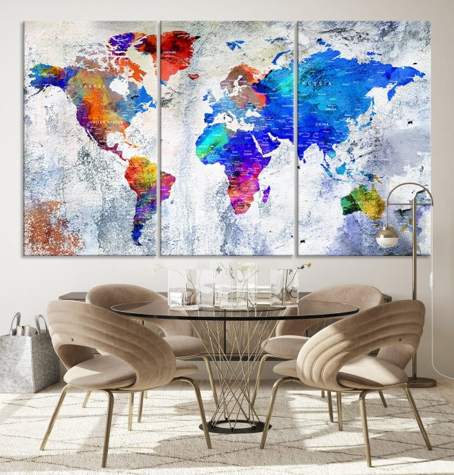 Modern World Map Wall Art Travel Map Canvas Print Home Office Wall Decor