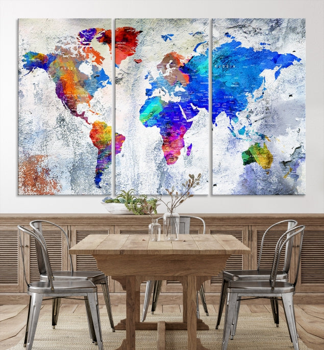 Modern World Map Wall Art Travel Map Canvas Print Home Office Wall Decor