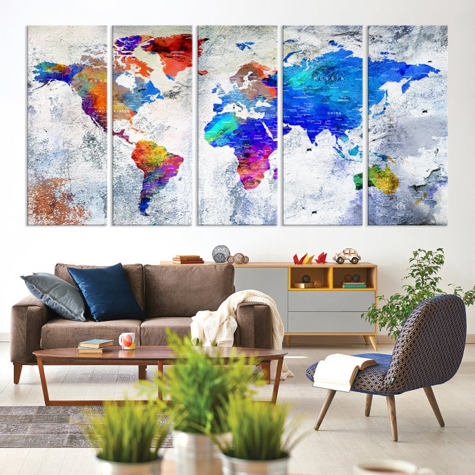 Modern World Map Wall Art Travel Map Canvas Print Home Office Wall Decor