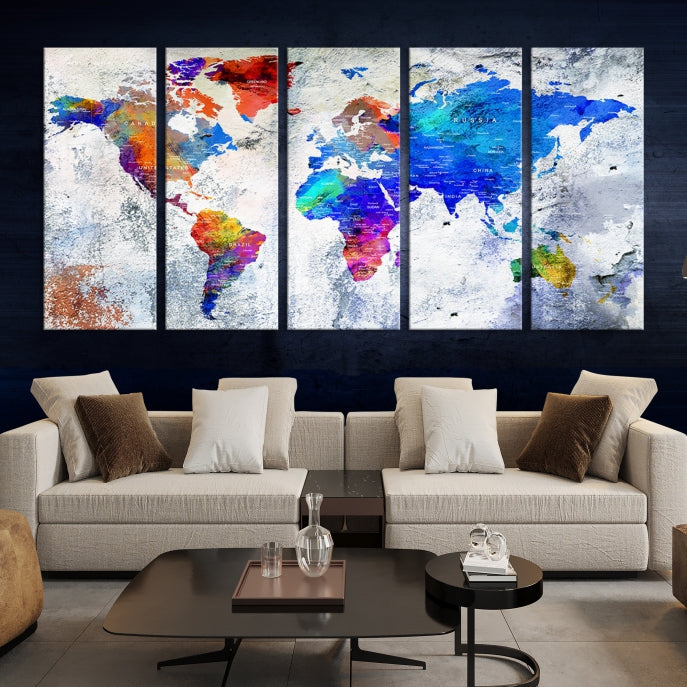 Modern World Map Wall Art Travel Map Canvas Print Home Office Wall Decor