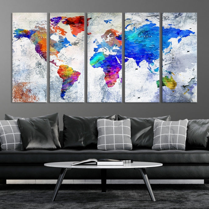 Modern World Map Wall Art Travel Map Canvas Print Home Office Wall Decor