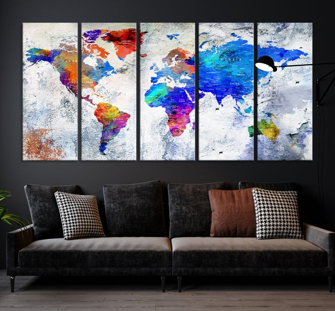 Modern World Map Wall Art Travel Map Canvas Print Home Office Wall Decor