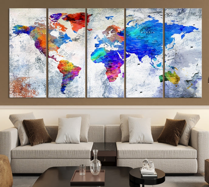 Modern World Map Wall Art Travel Map Canvas Print Home Office Wall Decor