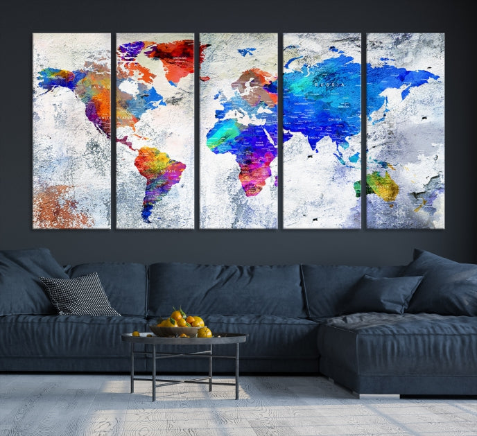 Modern World Map Wall Art Travel Map Canvas Print Home Office Wall Decor