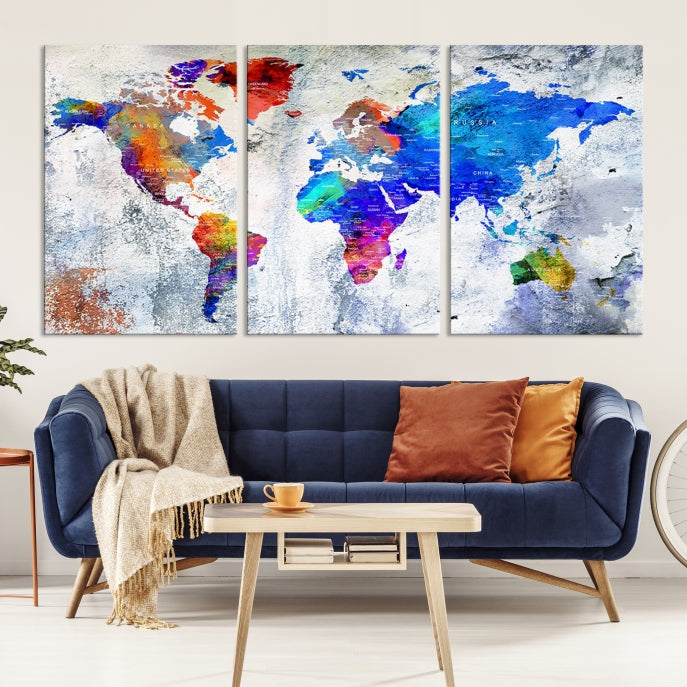 Modern World Map Wall Art Travel Map Canvas Print Home Office Wall Decor