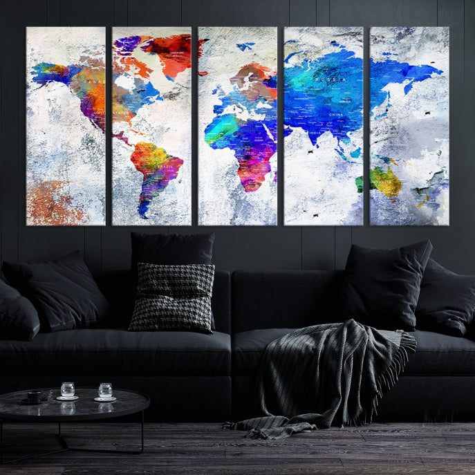 Modern World Map Wall Art Travel Map Canvas Print Home Office Wall Decor