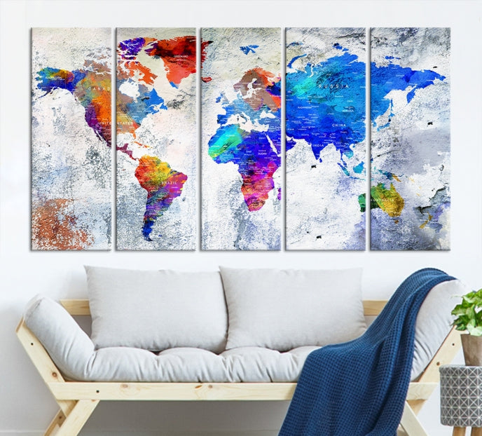 Modern World Map Wall Art Travel Map Canvas Print Home Office Wall Decor