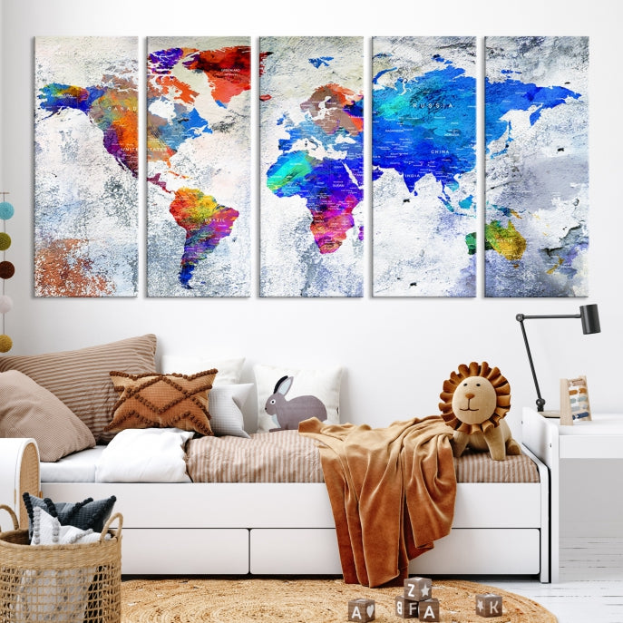 Modern World Map Wall Art Travel Map Canvas Print Home Office Wall Decor