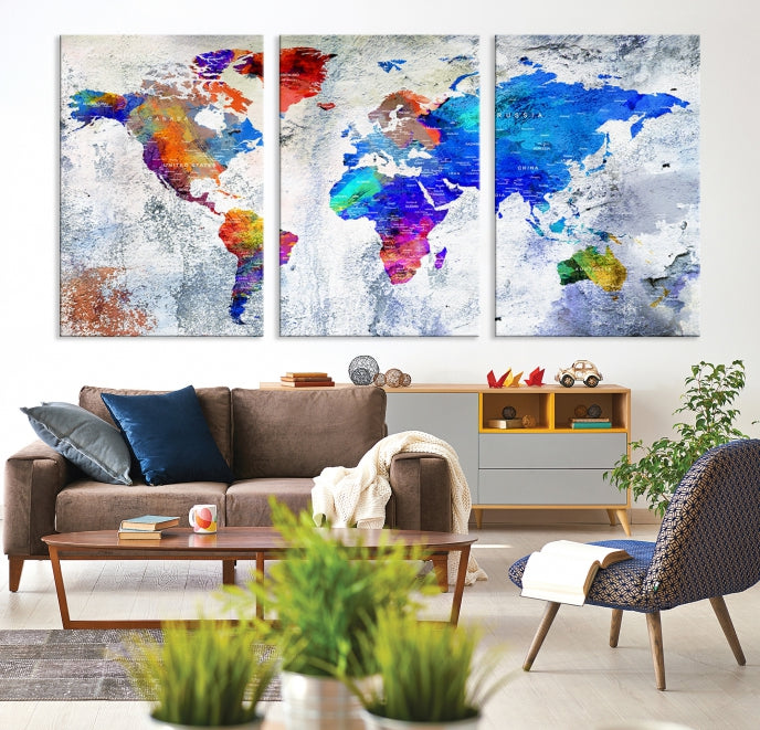 Modern World Map Wall Art Travel Map Canvas Print Home Office Wall Decor