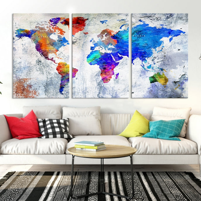 Modern World Map Wall Art Travel Map Canvas Print Home Office Wall Decor