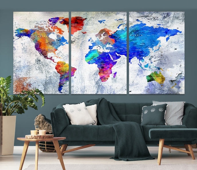 Modern World Map Wall Art Travel Map Canvas Print Home Office Wall Decor