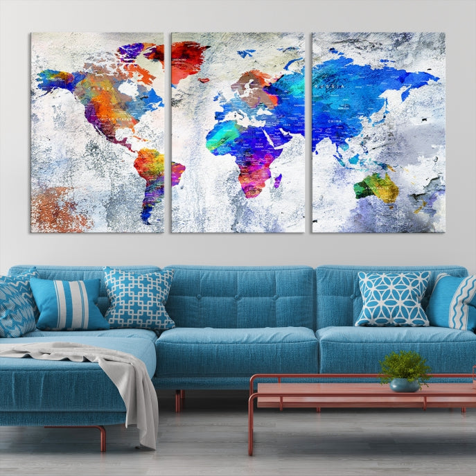 Modern World Map Wall Art Travel Map Canvas Print Home Office Wall Decor