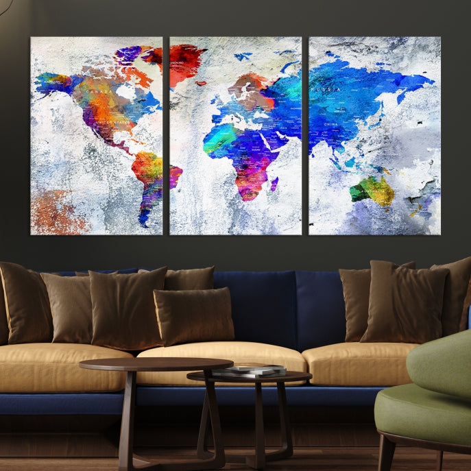 Modern World Map Wall Art Travel Map Canvas Print Home Office Wall Decor