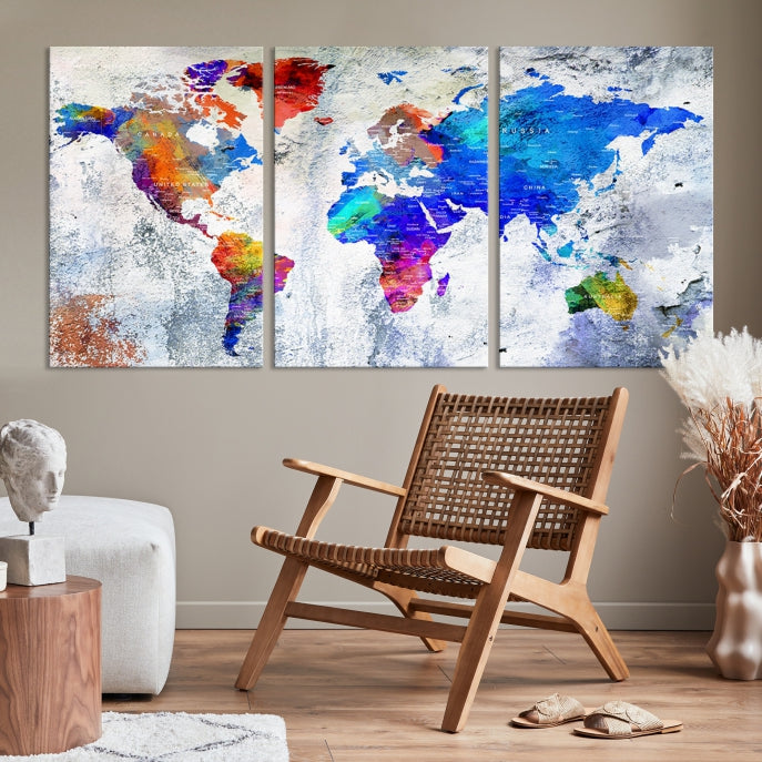 Modern World Map Wall Art Travel Map Canvas Print Home Office Wall Decor