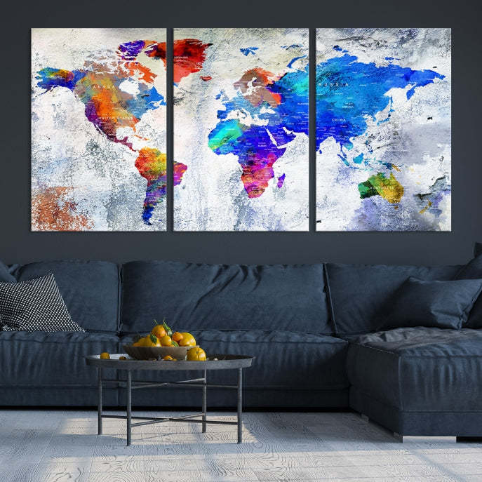 Modern World Map Wall Art Travel Map Canvas Print Home Office Wall Decor