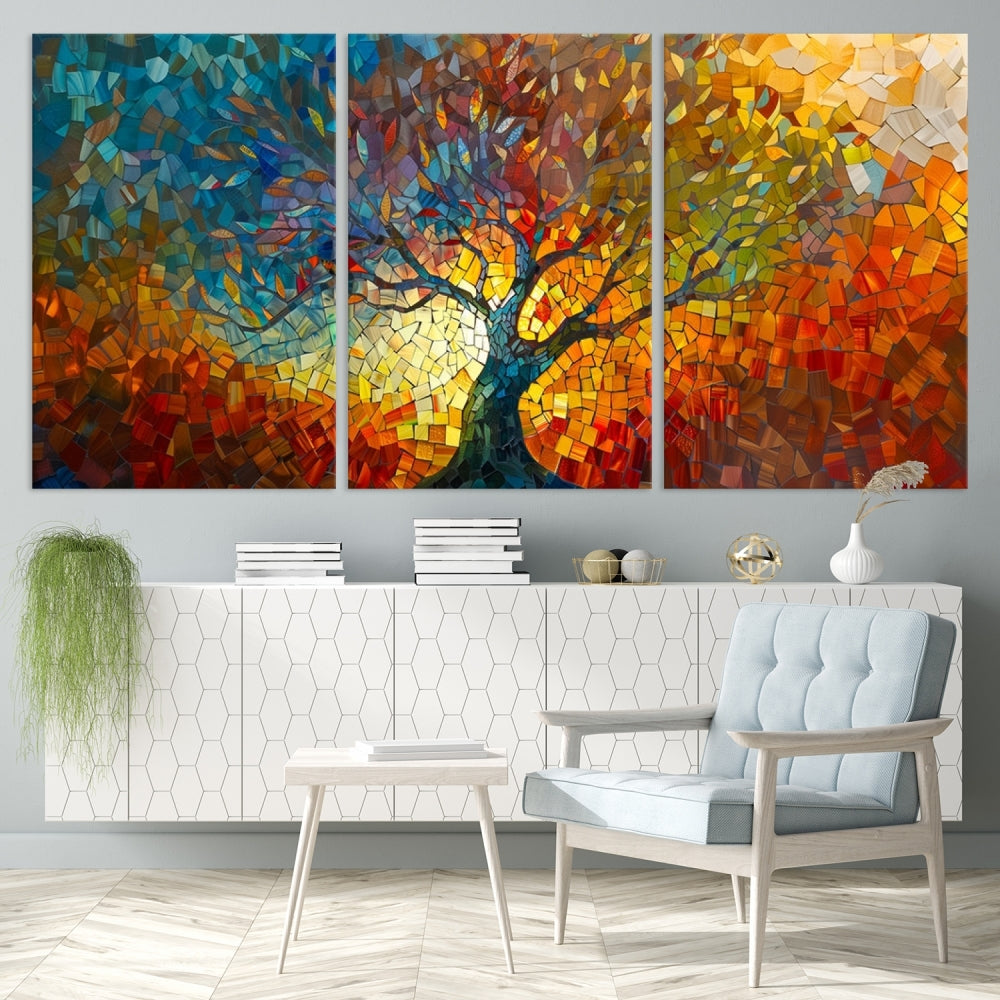 Mosaic Tree Canvas Print Stained Glass Printed Wall Art Extra Large Canvas Print Framed