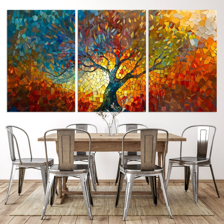 Mosaic Tree Canvas Print Stained Glass Printed Wall Art Extra Large Canvas Print Framed