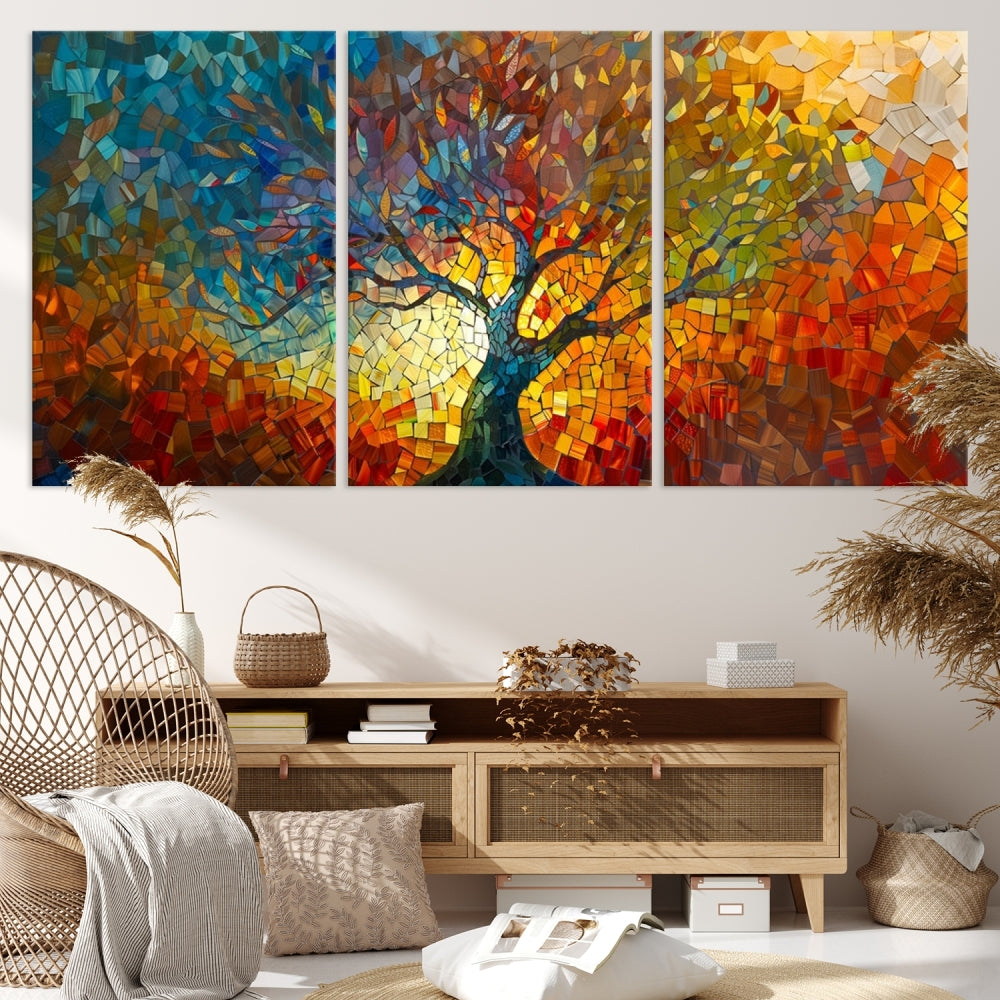 Mosaic Tree Canvas Print Stained Glass Printed Wall Art Extra Large Canvas Print Framed