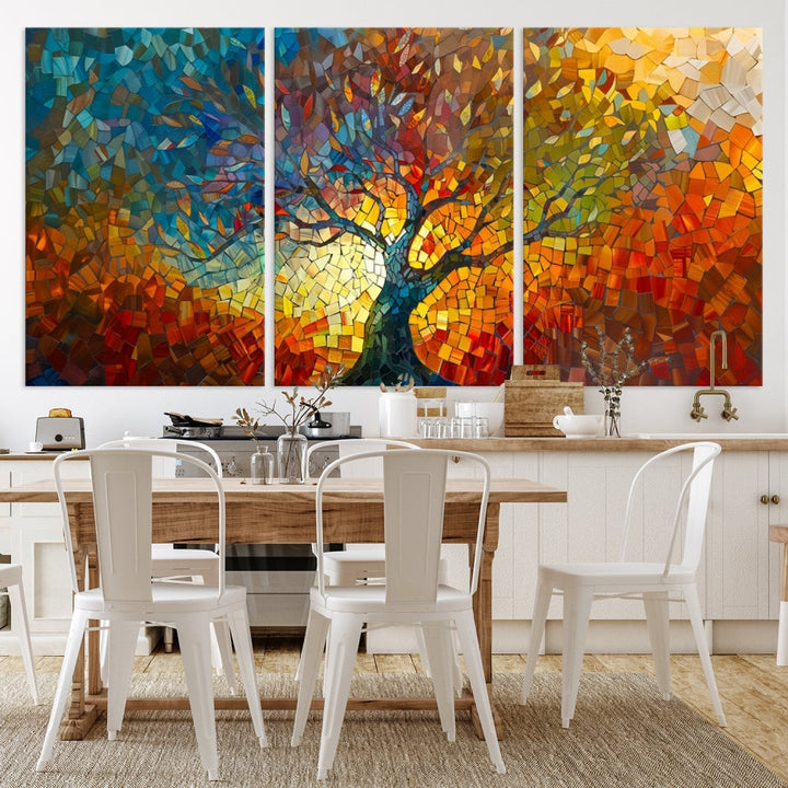 Mosaic Tree Canvas Print Stained Glass Printed Wall Art Extra Large Canvas Print Framed